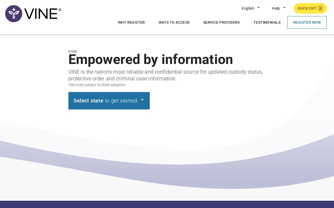 VINELink registration fields for Pender County custody alerts