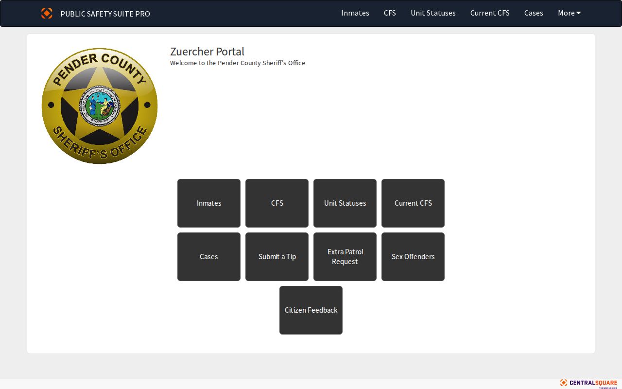 Pender Sheriff Zuercher portal with the official submit a tip entry point