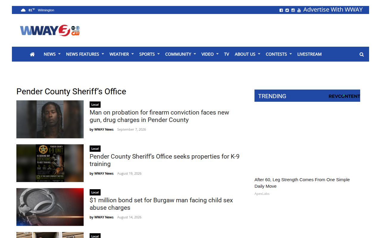 WWAY selective Pender County arrest news archive